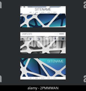 Web Design Elements - Header Design Set with Abstract 3D Blue and Grey Networks Pattern Background Stock Vector
