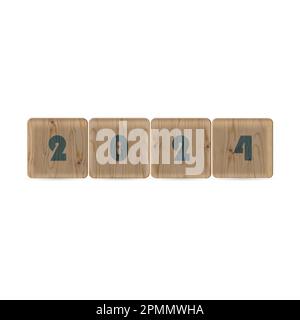 Set of wooden cubes with text 2024 on white background, vector illustration. Stock Vector