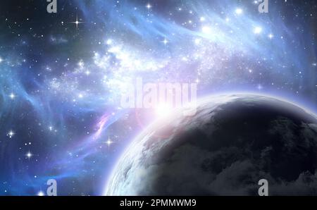 Planets outside our solar system. Exoplanets and exoplanetary systems, space background. 3d illustration Stock Photo