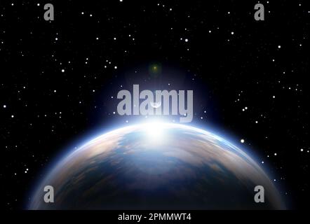 Planets outside our solar system. Exoplanets and exoplanetary systems, space background. 3d illustration Stock Photo