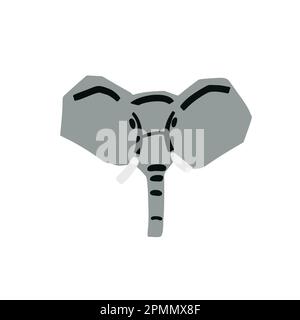 Elephant head illustration in minimalist cutting style isolated on white Stock Vector