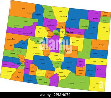 Colorful Colorado political map with clearly labeled, separated layers ...