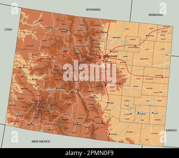 High detailed Colorado physical map with labeling Stock Vector Image ...