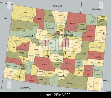 Colorado - Highly detailed editable political map with labeling Stock ...