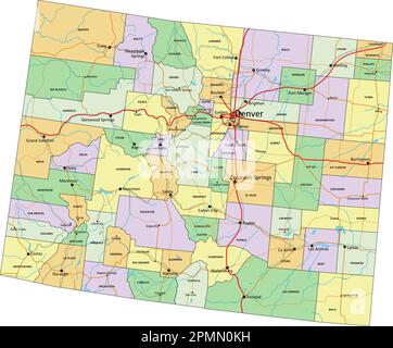 Colorado - Highly detailed editable political map with labeling Stock ...