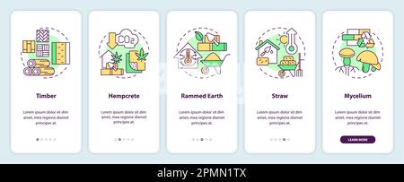 Bio based materials in construction onboarding mobile app screen Stock Vector