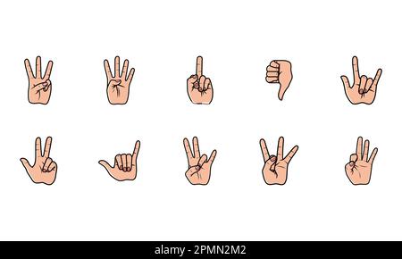 Sign language set with deaf hand set symbols flat isolated vector ...