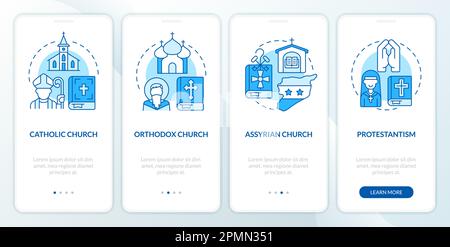 Christian churches blue onboarding mobile app screen Stock Vector