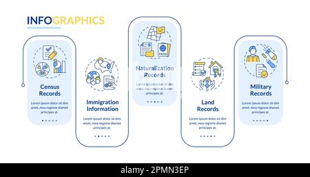 Family research records blue rectangle infographic template Stock Vector