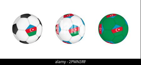 Collection football ball with the Azerbaijan flag. Soccer equipment mockup with flag in three distinct configurations. Vector mockup. Stock Vector