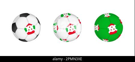 Collection football ball with the Burundi flag. Soccer equipment mockup with flag in three distinct configurations. Vector mockup. Stock Vector