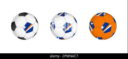 Collection football ball with the Marshall Islands flag. Soccer equipment mockup with flag in three distinct configurations. Vector mockup. Stock Vector