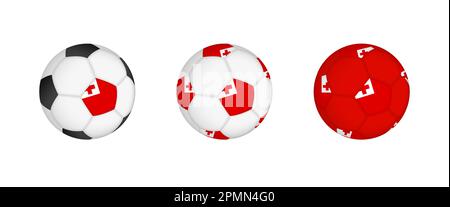 Collection football ball with the Tonga flag. Soccer equipment mockup with flag in three distinct configurations. Vector mockup. Stock Vector