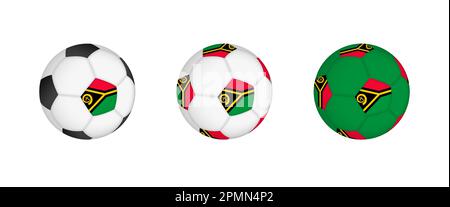 Collection football ball with the Vanuatu flag. Soccer equipment mockup with flag in three distinct configurations. Vector mockup. Stock Vector