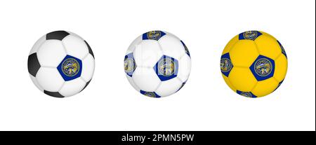 Collection football ball with the Nebraska flag. Soccer equipment mockup with flag in three distinct configurations. Vector mockup. Stock Vector