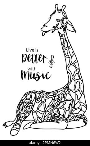 Giraffe illustration quote, Cartoon tropical animal , exotic summer jungle design.Hand drawn. Designf for baby shower party, birthday, Stock Photo