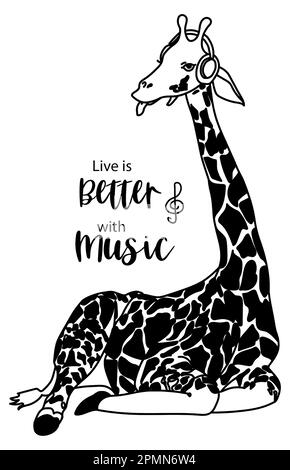 Giraffe illustration quote, Cartoon tropical animal , exotic summer jungle design.Hand drawn. Designf for baby shower party, birthday, Stock Photo