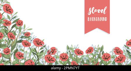 Decorative floral frame background with poppies flowers. Vector illustration Stock Vector