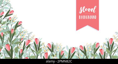 Decorative floral frame background with tulips flowers. Vector illustration Stock Vector