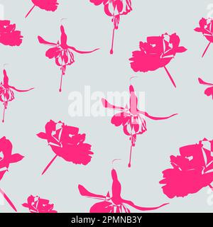 seamless vector pattern: pink roses with pink fuchsia with a grey background, with colors  pink and grey Stock Vector