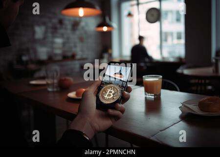 Crop person taking photo of coffee in cafe Stock Photo
