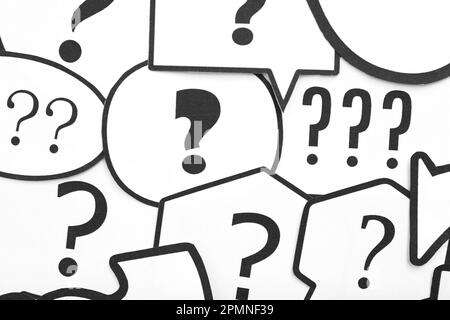 Speech bubbles with question marks, closeup Stock Photo