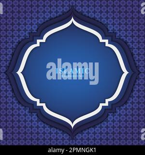 A blue and white background with a blue circle with the word islamic on it Stock Vector