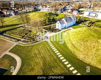 Viking age Jelling burial mounds panorama, Denmark Stock Photo