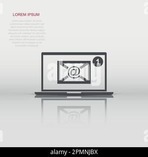 Vector email envelope message icon in flat style. Mail sign illustration pictogram. Laptop computer business concept. Stock Vector