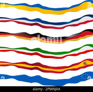 Waving horizontal european flags. vector set Stock Vector