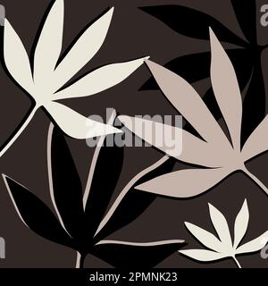 Abstract botanical illustration with tropical leaves in black, brown and beige colors. Hand drawn vector art Stock Vector