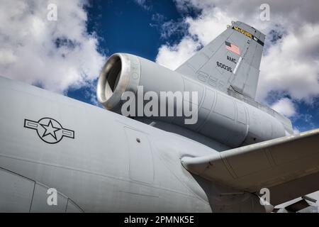 The tail of a US Air Force KC-10 Extender tanker on display at the 2023 Thunder and Lightning Over Arizona airshow in Tucson, Arizona. Stock Photo