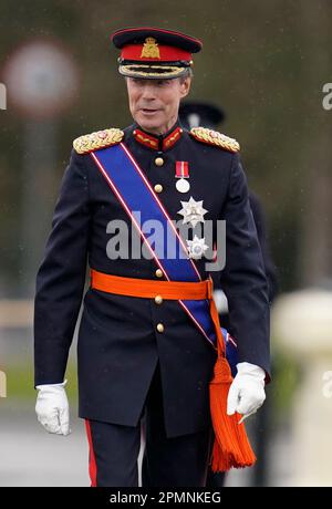 Henri, Grand Duke of Luxembourg arrives for the 200th Sovereign's Parade at the Royal Military Academy Sandhurst (RMAS) in Camberley, Surrey. Picture date: Friday April 14, 2023. Stock Photo