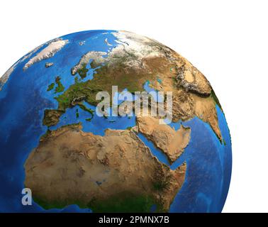 High resolution satellite view of Planet Earth, focused on Europe, Eurasia, Middle East, North Africa - elements of this image furnished by NASA Stock Photo