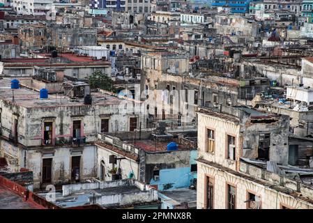 Dilapidated housing in Havana, Cuba; Havana, Cuba Stock Photo