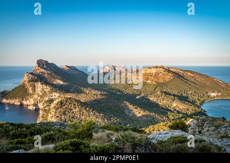 Panoramic View of Formentor Peninsula and Es Colomer Cliff Stock Photo