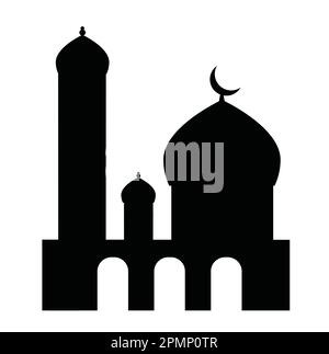 The black single silhouettes of Islamic Ramadan cityscapes background Stock Vector