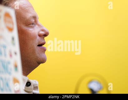 Jamie Oliver at his local independent bookshop, Harts in Saffron Walden, Essex, to promote his new book Billy and the Giant Adventure. Picture date: Friday April 14, 2023. Stock Photo