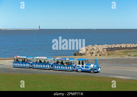 Sea marker Kugelbake, Grimmershörn Bay, Jan Cux Beach Train, Cuxhaven, Lower-Saxony, Germany Stock Photo