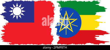 Ethiopia and Taiwan grunge flags connection, vector Stock Vector