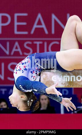 Antalya, Turkey. 14th Apr, 2023. ANTALYA - Eythora Thorsdottir in action during the women's gymnastics all-round final at the European Championships in Turkey. ANP IRIS VANDEN BROEK Credit: ANP/Alamy Live News Stock Photo