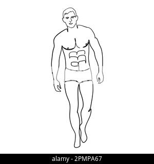 Single continuous line drawing of young sportive man. Fitness stretching concept. One line draw design vector illustration.Print. Stock Vector