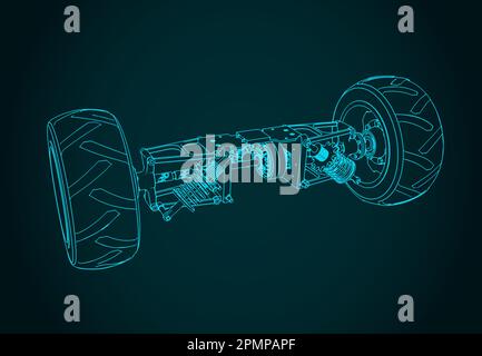 Stylized vector illustration of blueprint of car rear axle Stock Vector