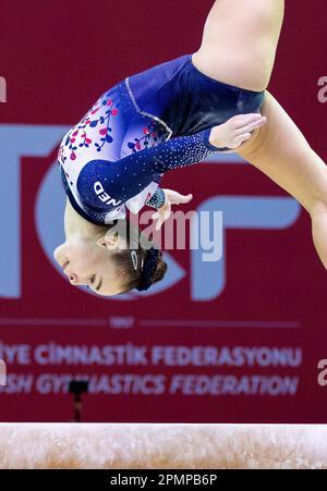 Antalya, Turkey. 14th Apr, 2023. ANTALYA - Eythora Thorsdottir in action during the women's gymnastics all-round final at the European Championships in Turkey. ANP IRIS VANDEN BROEK Credit: ANP/Alamy Live News Stock Photo