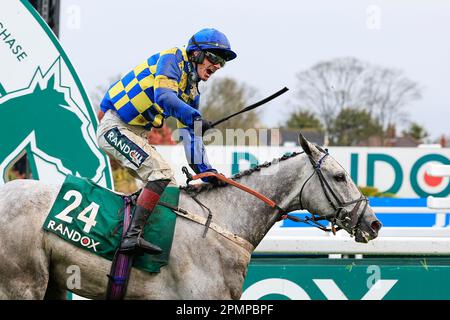 Liverpool, UK. 14th Apr, 2023. Bill Baxter ridden by Sam Twiston-Davies wins The Topham Handicap Chase during the Randox Grand National festival 2023 Ladies Day at Aintree Racecourse, Liverpool, United Kingdom, 14th April 2023 (Photo by Conor Molloy/News Images) in Liverpool, United Kingdom on 4/14/2023. (Photo by Conor Molloy/News Images/Sipa USA) Credit: Sipa USA/Alamy Live News Stock Photo