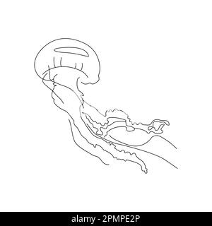 Cute cartoon sea jellyfish. Isolated vector illustration in linear style. Simple clipart. Design element. Marine life and travel. Wild animals of the Stock Vector