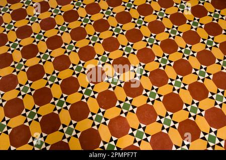 Colourful pattern of the floor in Chettinad Palace; Kanadukathan, Chettinad, Tamil Nadu, India Stock Photo