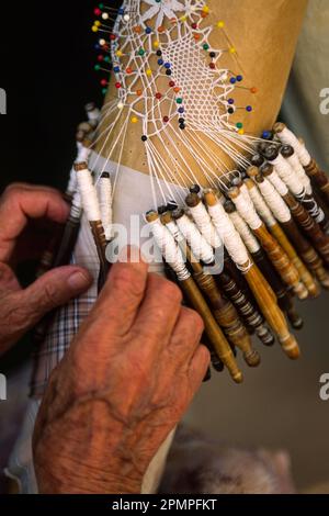 Lace making; Sannat, Gozo island, Malta Stock Photo