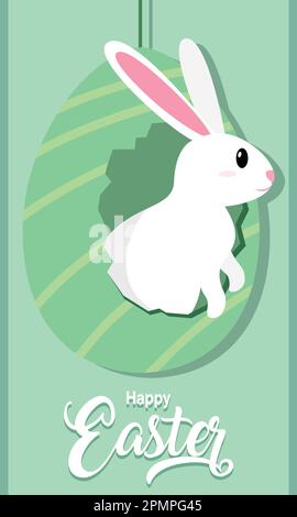 Cute rabbit comming out from a broken easter egg Happy easter Vector Stock Vector