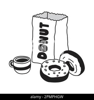 Donut vector icon Coffee logo symbol cartoon illustration doodle Stock Vector